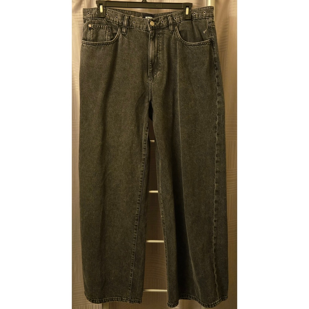 Hudson Jolene Wide Leg Jeans Morrison Faded Black Grommet Waist 32 Inseam 30 NWT